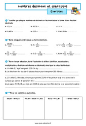 Nombres décimaux et opérations - Exercices avec les corrigés : 9eme Harmos - PDF à imprimer