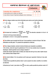 Nombres décimaux et opérations - Examen Evaluation avec la correction : 9eme Harmos - PDF à imprimer