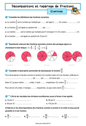 Décomposition et repérage de fractions - Exercices avec les corrigés : 9eme Harmos - PDF à imprimer