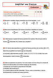 Simplifier une fraction - Examen Evaluation avec la correction : 9eme Harmos - PDF à imprimer