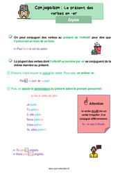 Le présent des verbes en - er - Cours, Leçon de conjugaison : 4ème Harmos - PDF gratuit à imprimer