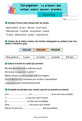 Pouvoir, vouloir, prendre au présent - Exercices de conjugaison : 4ème Harmos - PDF à imprimer