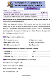 Pouvoir, vouloir, prendre au présent - Évaluation de conjugaison : 4ème Harmos - PDF à imprimer