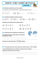 Comparer, ranger, encadrer des fractions - Exercices avec les corrigés : 9eme Harmos - PDF à imprimer