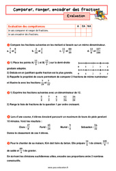 Comparer, ranger, encadrer des fractions - Examen Evaluation avec la correction : 9eme Harmos - PDF à imprimer