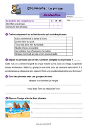 La phrase - Évaluation de grammaire : 4ème Harmos - PDF à imprimer