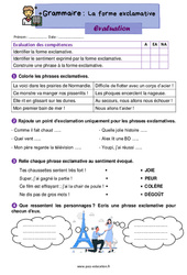 La forme exclamative - Évaluation de grammaire : 4ème Harmos - PDF à imprimer