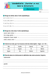Chercher dans dictionnaire - Exercices de vocabulaire : 4ème Harmos - PDF à imprimer