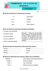Lire un article dictionnaire - Exercices de vocabulaire : 4ème Harmos - PDF à imprimer
