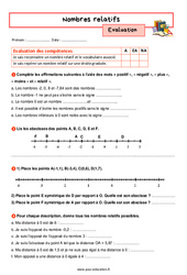 Les nombres relatifs - Examen Evaluation avec la correction : 9eme Harmos - PDF à imprimer