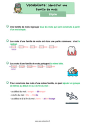 Identifier une famille de mots - Cours, Leçon de vocabulaire : 4ème Harmos - PDF gratuit à imprimer