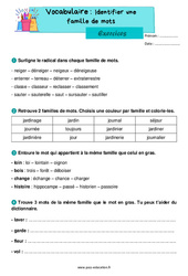 Identifier une famille de mots - Exercices de vocabulaire : 4ème Harmos - PDF à imprimer