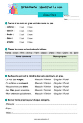 Identifier le nom - Exercices de grammaire : 4ème Harmos - PDF à imprimer