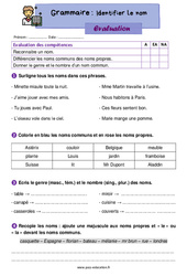 Identifier le nom - Évaluation de grammaire : 4ème Harmos - PDF à imprimer