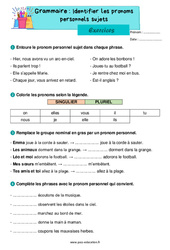 Identifier les pronoms personnels sujets - Exercices de grammaire : 4ème Harmos - PDF à imprimer