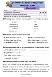 Identifier les pronoms personnels sujets - Évaluation de grammaire : 4ème Harmos - PDF à imprimer