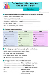 Aller, venir, voir, faire, et dire au futur - Exercices de conjugaison : 4ème Harmos - PDF à imprimer