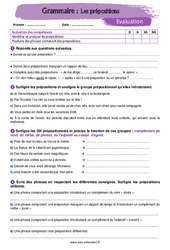 Les prépositions - Examen Evaluation avec la correction : 9eme Harmos - PDF à imprimer