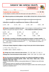 Comparer des nombres relatifs - Examen Evaluation avec la correction : 9eme Harmos - PDF à imprimer