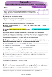 Les conjonctions de coordination et de subordination - Examen Evaluation avec la correction : 9eme Harmos - PDF à imprimer