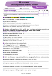 Les compléments essentiels du verbe - Examen Evaluation avec la correction : 9eme Harmos - PDF à imprimer