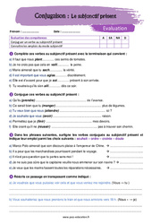 Le subjonctif présent - Examen Evaluation avec la correction : 9eme Harmos - PDF à imprimer