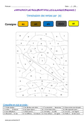 Terminaison des verbes par e - Coloriage magique : 6ème Harmos - PDF à imprimer