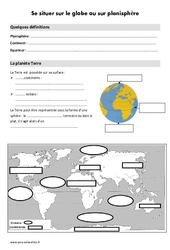 Se situer sur le globe ou sur planisphère - Cours, Leçon : 5ème Harmos - PDF à imprimer