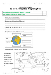 Se situer sur le globe et le planisphère - Examen Evaluation : 5ème Harmos - PDF à imprimer