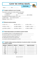 Ajouter des nombres relatifs - Exercices avec les corrigés : 9eme Harmos - PDF à imprimer