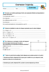 Expression littérale - Exercices avec les corrigés : 9eme Harmos - PDF à imprimer