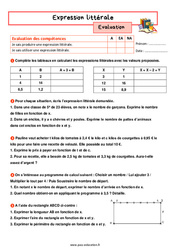 Expression littérale - Examen Evaluation avec la correction : 9eme Harmos - PDF à imprimer