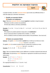 Simplifier une expression littérale - Séquence complète : 9eme Harmos - PDF à imprimer