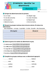 Identifier les déterminants - Exercices de grammaire : 4ème Harmos - PDF à imprimer