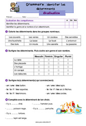 Identifier les déterminants - Évaluation de grammaire : 4ème Harmos - PDF à imprimer