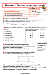 Développer et factoriser une expression littérale - Examen Evaluation avec la correction : 9eme Harmos - PDF à imprimer