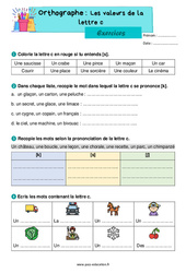 Les valeurs de la lettre c - Exercices de phonologie : 4ème Harmos - PDF à imprimer