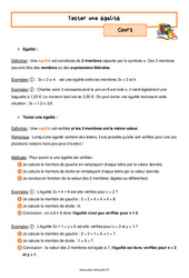 Tester une égalité - Cours : 9eme Harmos - PDF à imprimer