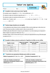 Tester une égalité - Exercices avec correction : 9eme Harmos - PDF à imprimer