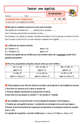 Tester une égalité - Examen Evaluation, bilan, contrôle avec la correction : 9eme Harmos - PDF à imprimer