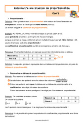 Reconnaitre une situation de proportionnalité - Cours : 9eme Harmos - PDF à imprimer