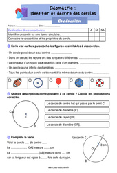 Identifier et décrire des cercles - Évaluation : 4ème Harmos - PDF à imprimer