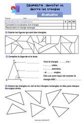 Identifier et décrire les triangles - Évaluation : 4ème Harmos - PDF à imprimer