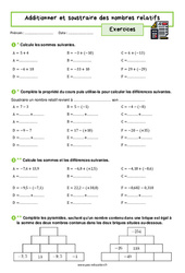 Additionner et soustraire des nombres relatifs - Exercices avec les corrigés : 10ème Harmos - PDF à imprimer