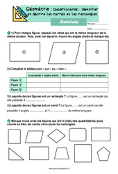 Identifier et décrire les carrés et les rectangles - Exercices sur les quadrilatères : 4ème Harmos - PDF à imprimer