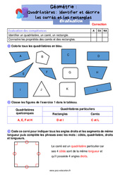 Identifier et décrire les carrés et les rectangles - Évaluation sur les quadrilatères : 4ème Harmos - PDF à imprimer