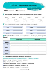 Synonymes et antonymes - Exercices avec les corrigés : 9eme Harmos - PDF à imprimer