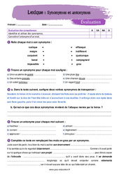 Synonymes et antonymes - Examen Evaluation avec la correction : 9eme Harmos - PDF à imprimer