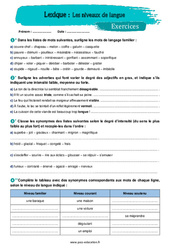 Les niveaux de la langue - Exercices avec les corrigés : 9eme Harmos - PDF à imprimer