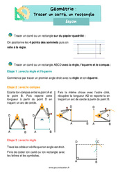 Tracer un carré, un rectangle - Cours, Leçon sur les quadrilatères : 4ème Harmos - PDF gratuit à imprimer